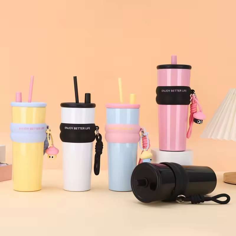 710ml/24oz Double-Walled 316 Stainless Steel Travel Car Tumbler Vacuum Insulated Coffee Mug Ice Bully Cup Water Cup with Straw