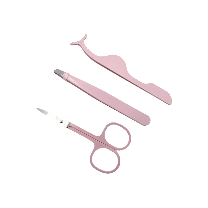 Customized Stainless Steel Pink Makeup Lashes Tools Multi-Functional Eyebrow Scissors Eyelash Clip Lash Applicator Tweezer