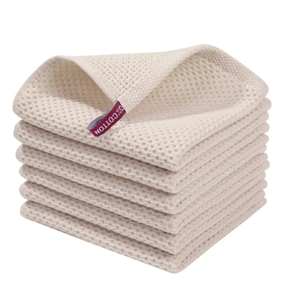 New 100% Cotton Dishcloth Ultra Soft Absorbent Kitchen Towel Household Cleaning Cloth Wash Cloth Dish Rag Beige