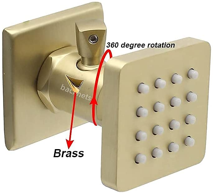 (Upgrade) Solid Brass Shower Body Spray Massage Nozzle Wall Jets, Flow Can Be Controlled, Showerhead Can Swivel (6 PCS, Brushed Gold)