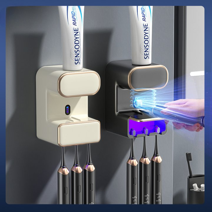 Wall-Mounted Wireless Smart Sterilizing and Drying Toothbrush Holder with UV Sterilizer Toothpaste Dispenser