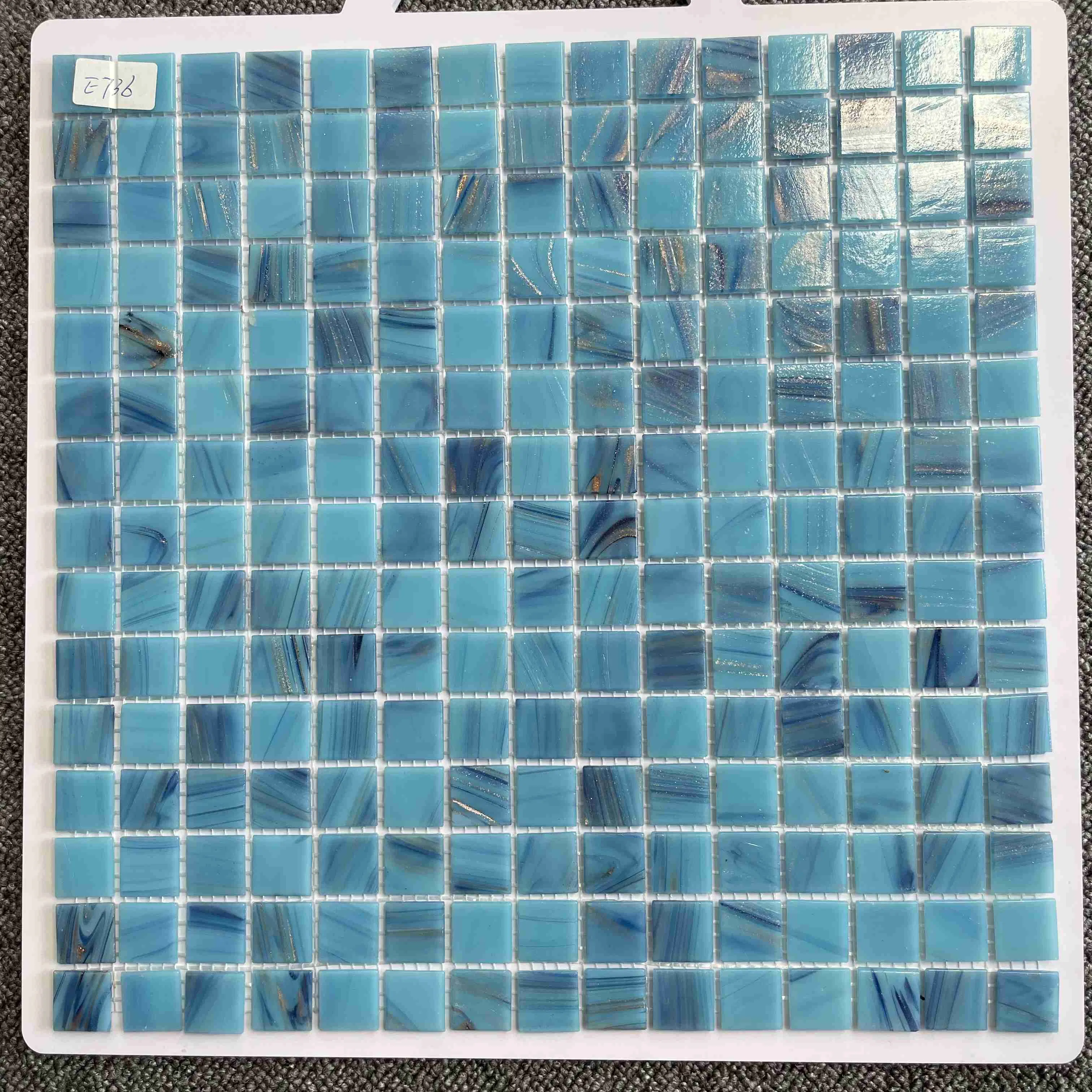 Голубая стеклянная мозаика для бассейна, 20x20 мм