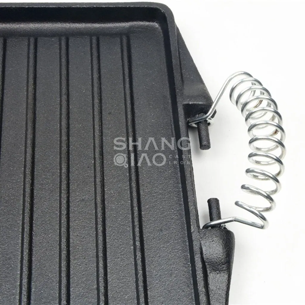 Multi-Use Cast Iron Reversible Grill Griddle Plate Rectangular with Coil Grip Handles