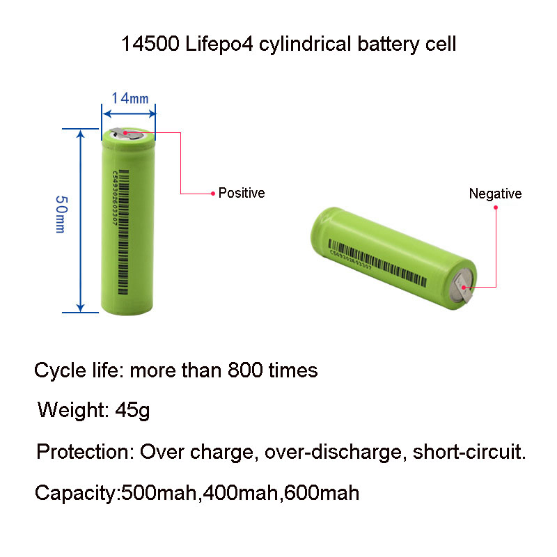 3.7V Lithium Battery 14500 Rechargeable 800mAh Cylindrical Lithium Battery for Laptops, Walkie Talkies