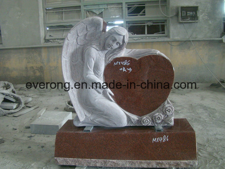 Top Carving Angel Sculpture with Heart Memorials Headstone for Sale