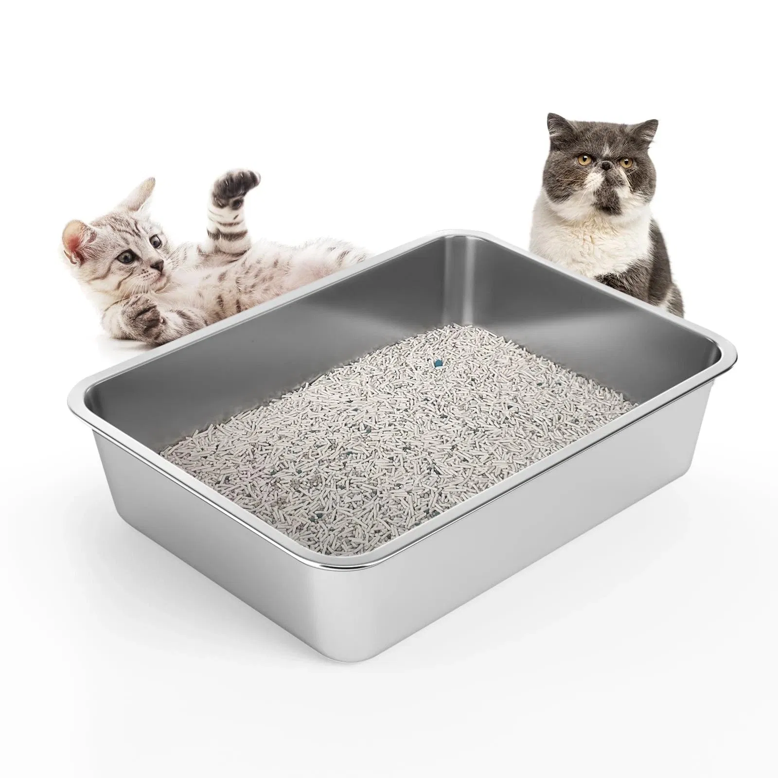 Anti-Corrosive Family-Friendly Cat Litter Box in Stainless Steel