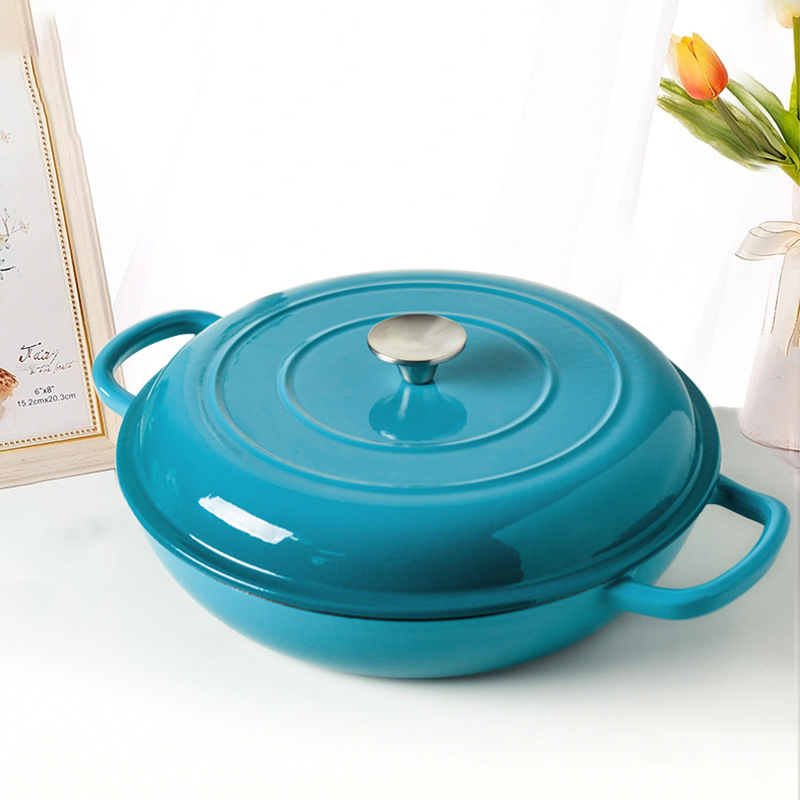 Cast Iron Shallow Casserole with Easy-Clean Enamel Saucepan Non-Stick