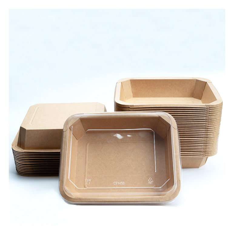 Disposable Oil Resistant Rectangle Octagon Fast Food Take out Kraft Containers Soup Bowl with Lid Square Rice Fruit Salad Takeaway Paper Bowl