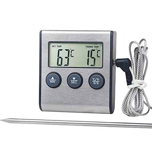 Instant Read Meat Thermometer with Magnet Clock Timer Alarm