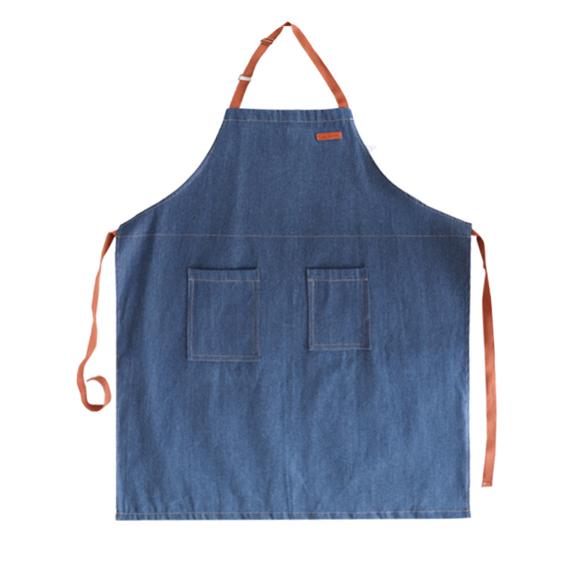 Water Resistant Denim Cooking Aprons Adjustable Multi Pocket Machine Washable Denim Apron for Chef Kitchen BBQ