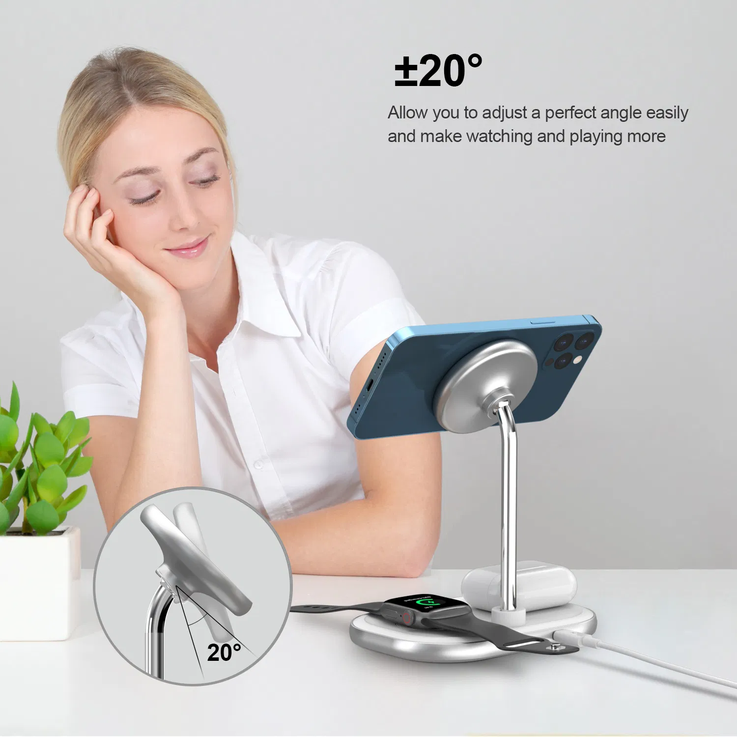 Magnetic 3 in 1 Wireless Charger 15W Fast Charging Stand Station Qi Portable
