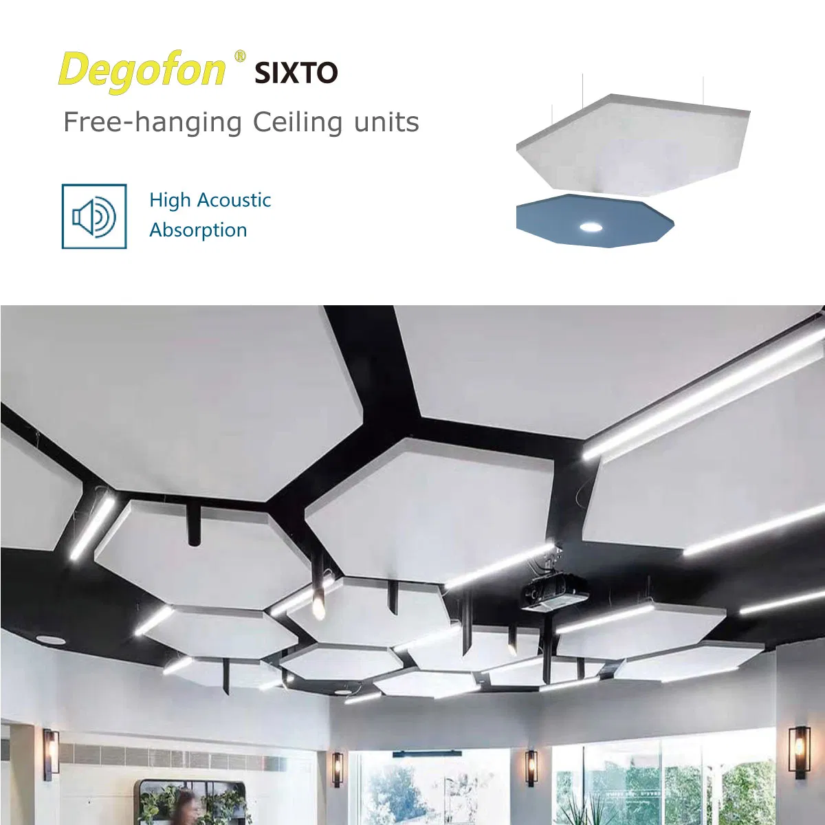 Hexagon Shape Suspended Fiberglass Ceiling Ceiling