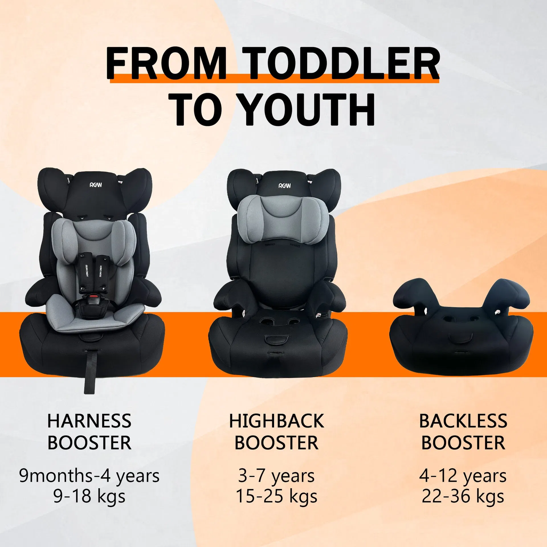 Safety Baby Car Seat, Gears 0-3-4, Suitable for Aged 9 Months to 12 Years - Universal, Portable and Foldable