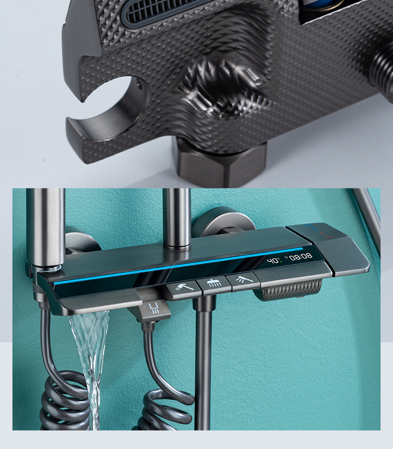 Brass Wall Mounted Shower Piano Digital Display Bathroom Shower Faucet Piano Shower Mixer Set