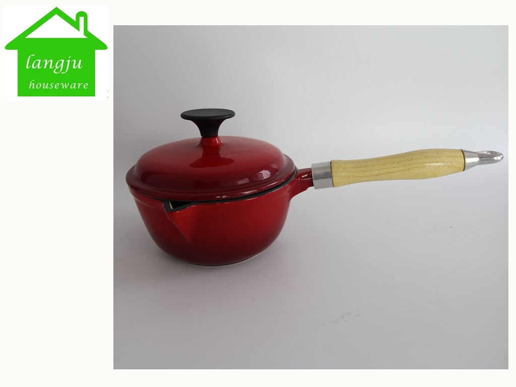 Cast Iron Sauce Pan with Wooden Handle
