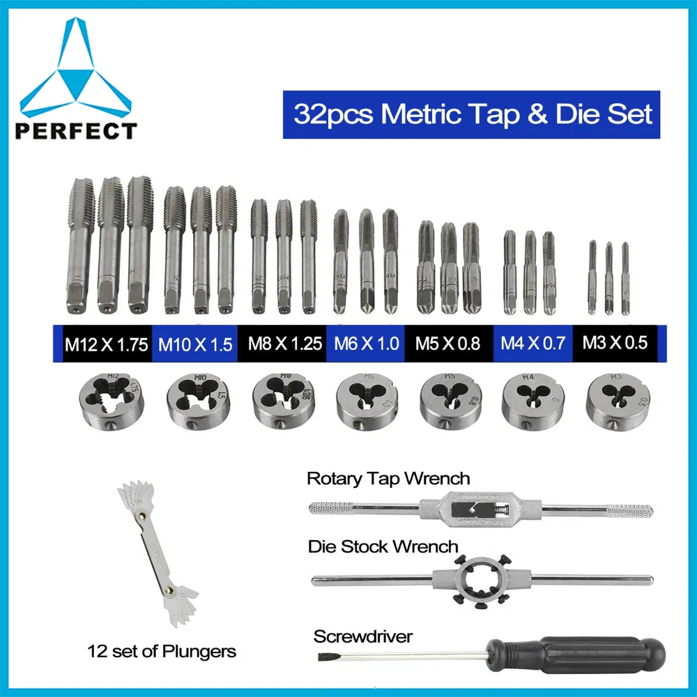 Набор метчиков и плашек 32 шт M3-M12 HSS M2