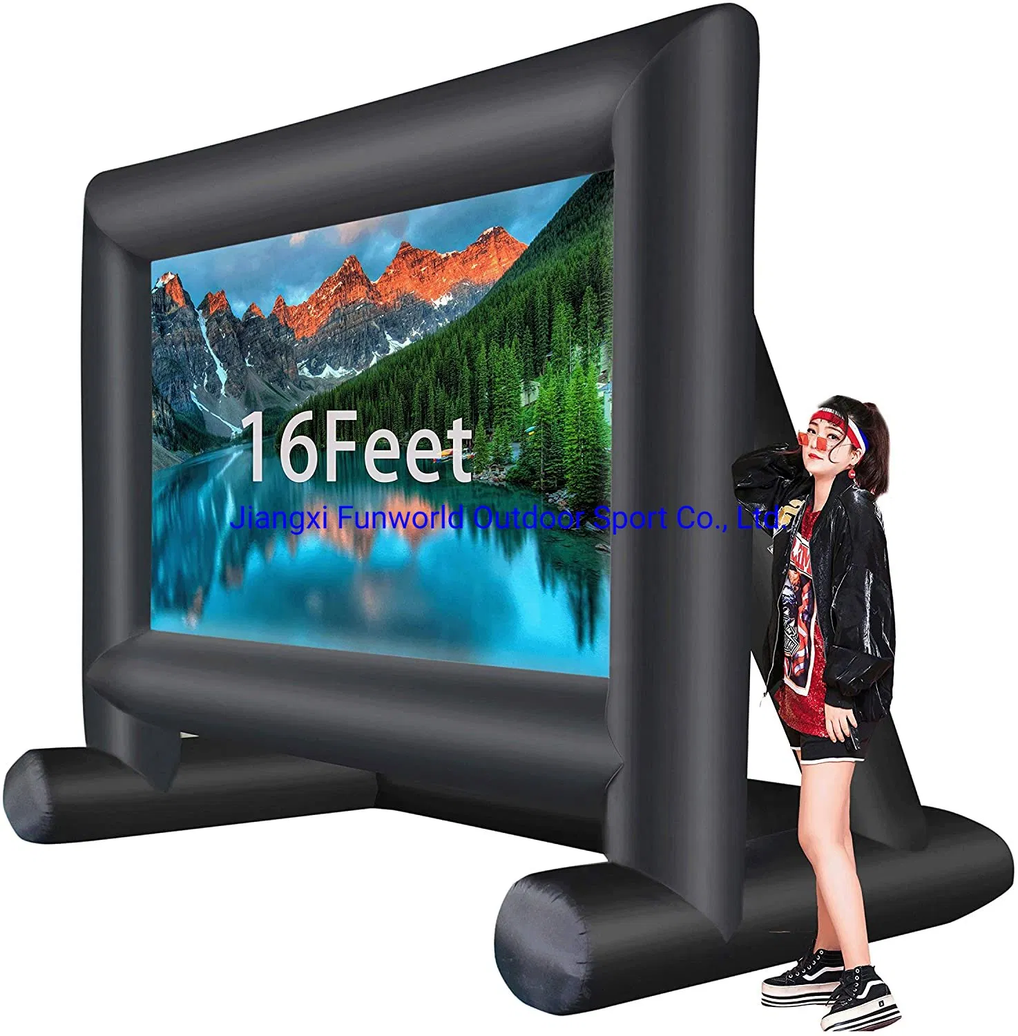 15FT Outdoor and Indoor Inflatable Movie Projector Screen with Blower, Supports Front and Rear Projection, Blow up Mega Movie Screen for Party, Easy to Set up