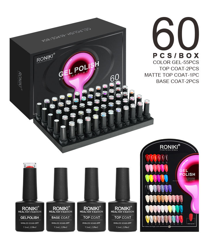 Roniki OEM 60PCS Nail Art Salon Kit Acrylic UV Gel Color Private Label Gel Polish Set