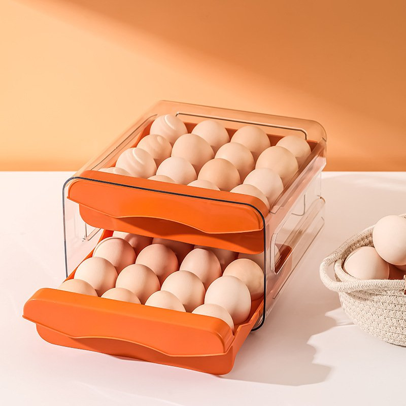 Modern Double-Layer Pet Plastic Thickened Fresh-Keeping Egg Storage Box for Kitchen Refrigerator