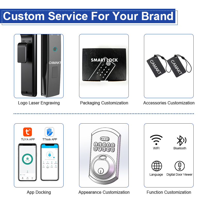 Camakt Tuya WiFi Smart Door Lock 3D Face Recognition Fingerprint Lock Waterproof IP66 CE FCC RoHS Smart Locks