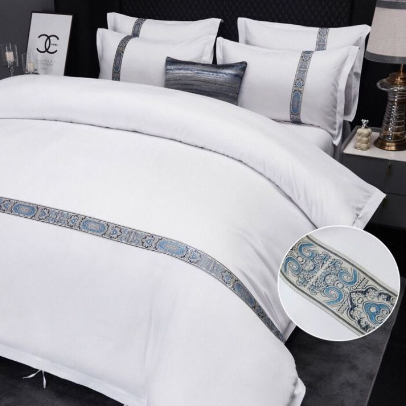 High Class Home Textile 3/4 Pieces Bedroom Fitted Sheet Bedding with 2 Solid Color Pillow Cover Pillowcase Hotel Bedding Set Supplier