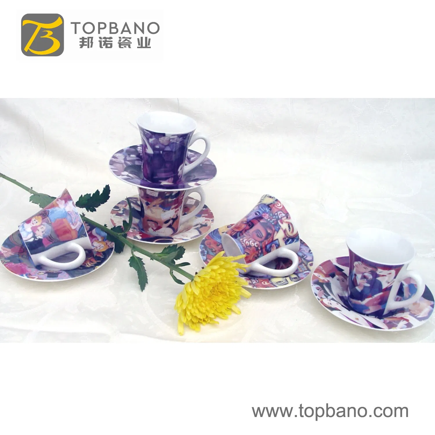 Topbano Mug Maker Ceramic Tableware Round Shape Porcelain Tableware Cup and Saucer
