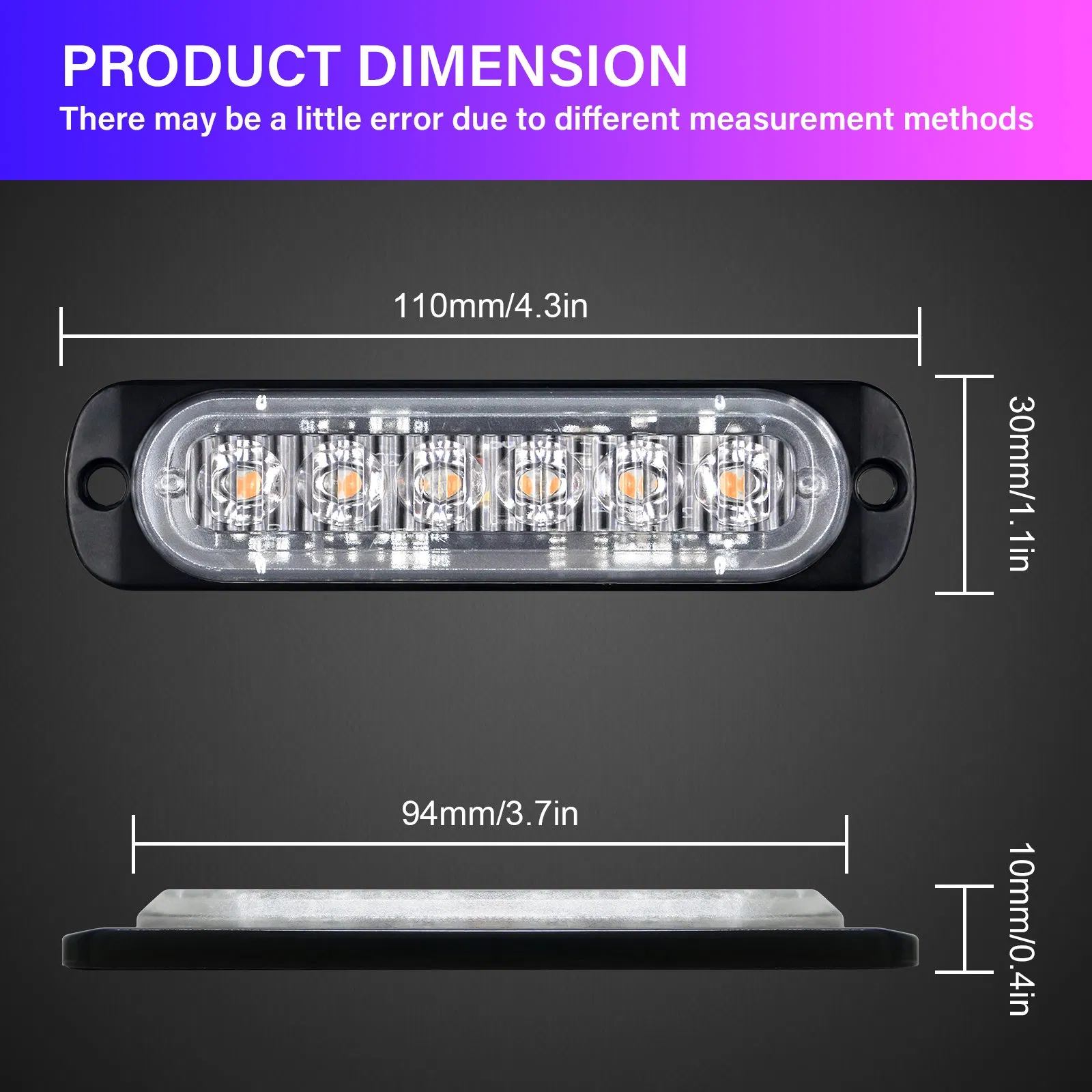 Предупреждающий свет 6LED Amber, 12-24V, IP68
