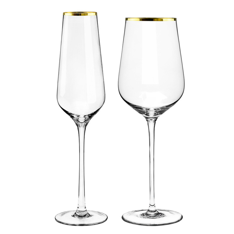 Popular Design Gold Rim Champagne Red Goblet Set for Wedding