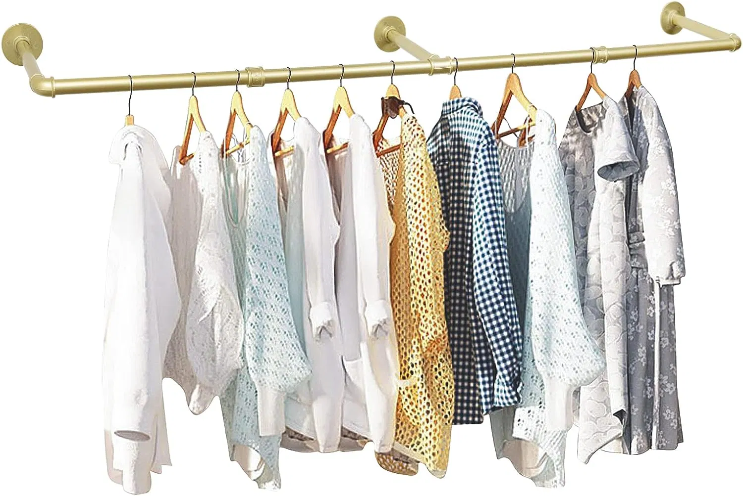 72inch Gold Wall Mounted Clothes Rack Industrial Pipe Garment Rack Hanging Rod Bar for Closet Storage