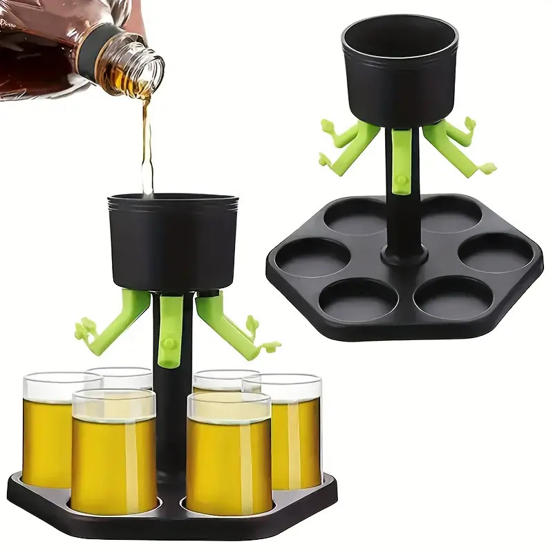Beer Liquor Dispenser and Holder 6 Glass Multi Shot Pourer with Individual Stoppers