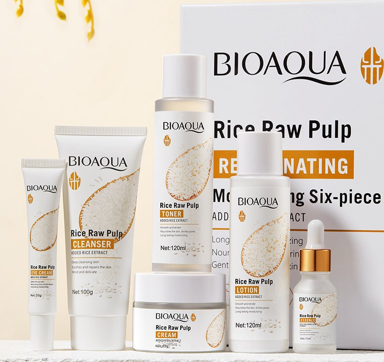 Online Wholesale in Stock Natural Lightening Face Set Products Organic Skin Care Sets Private Label Wholesale Rice Raw Pulp Skin Whitening Brightening Set