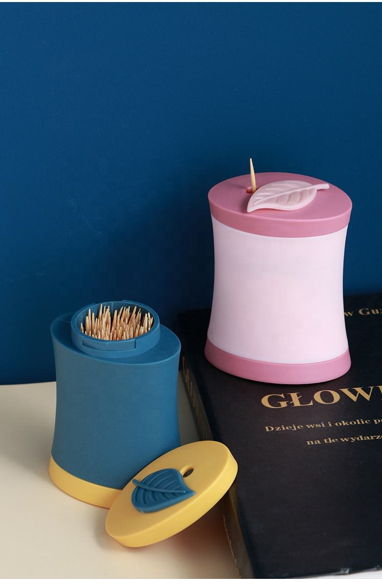 Creative Plastic Wheat Straw Slim Waist Shape Toothpick Dispenser with Leaf on The Lid