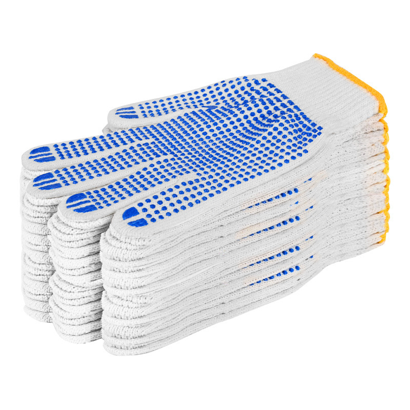 Polyester Cotton Seamless Knitted Work Gloves with One Side Blue PVC Dots