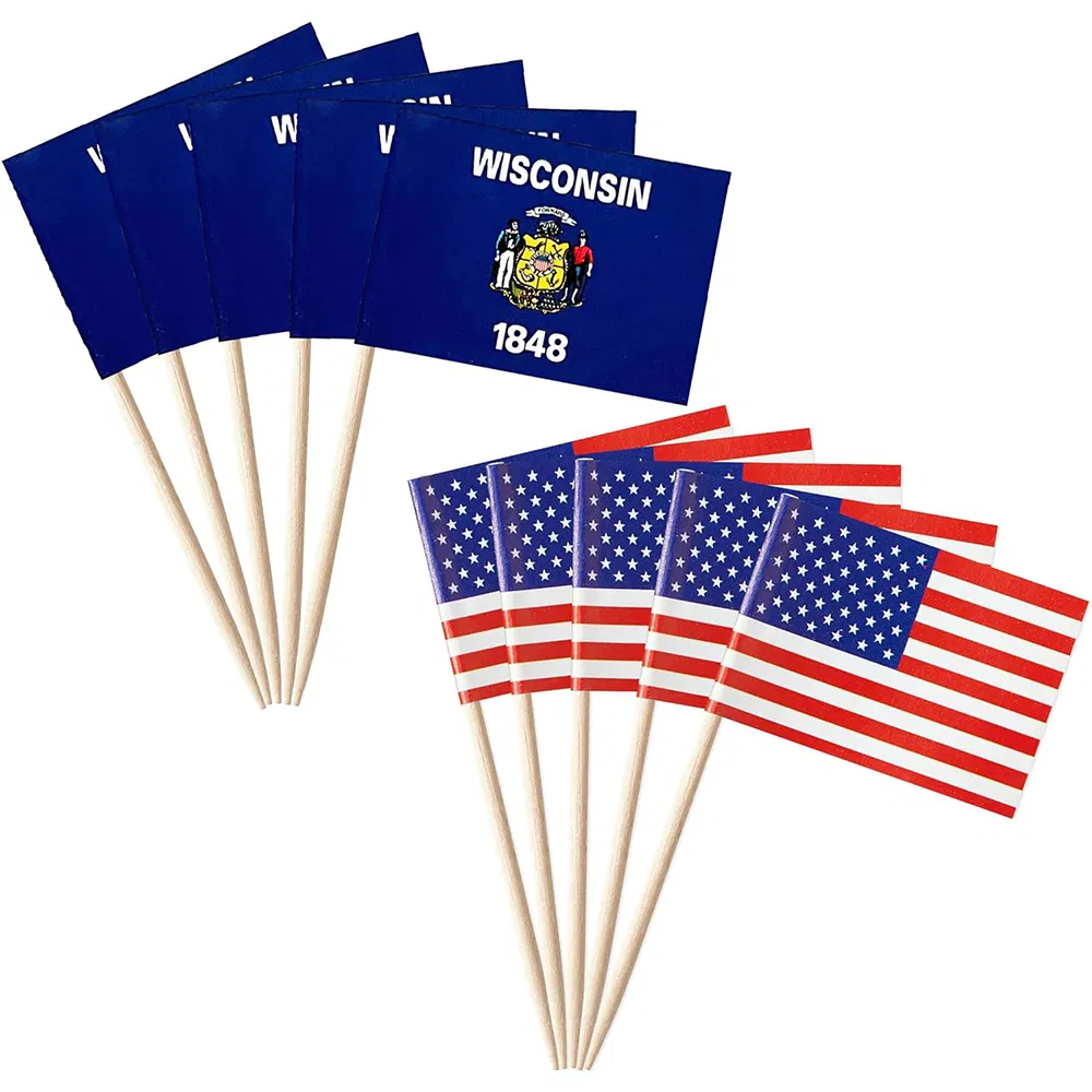 Custom 65mm Countries Sandwich Cake Decorations Wooden Toothpick Flag for Party