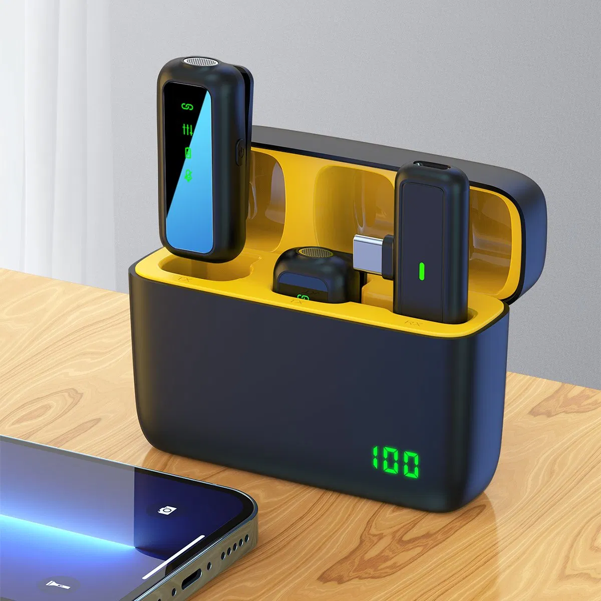 Wireless Lavalier Microphone Mobile Phone Mic with Digital Charging Case