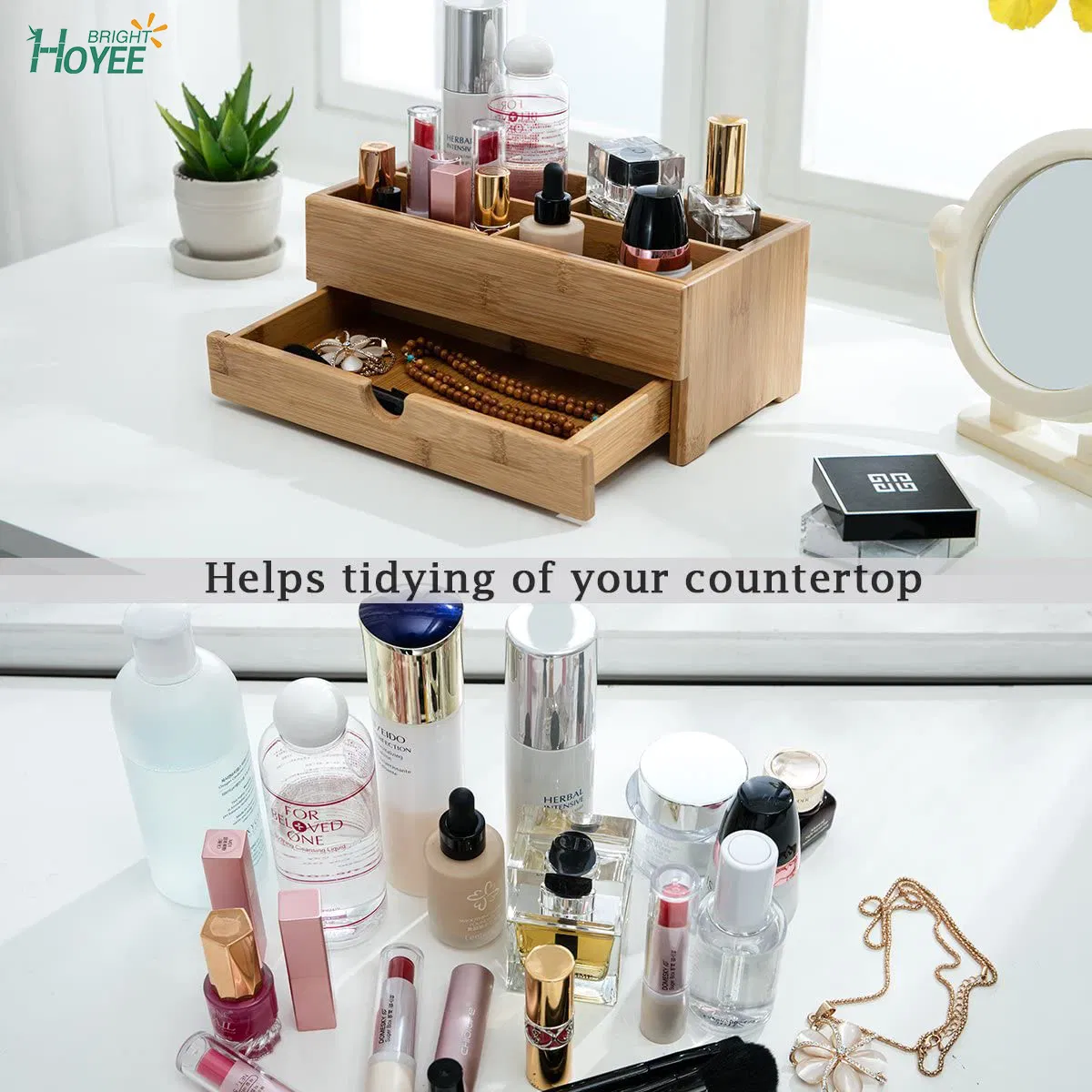 Bamboo Cosmetic Makeup Storage Organizer