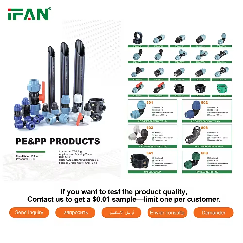 Ifan ASTM D3350 PP Compression Fittings 20-110mm Coupling HDPE Pipe Fitting