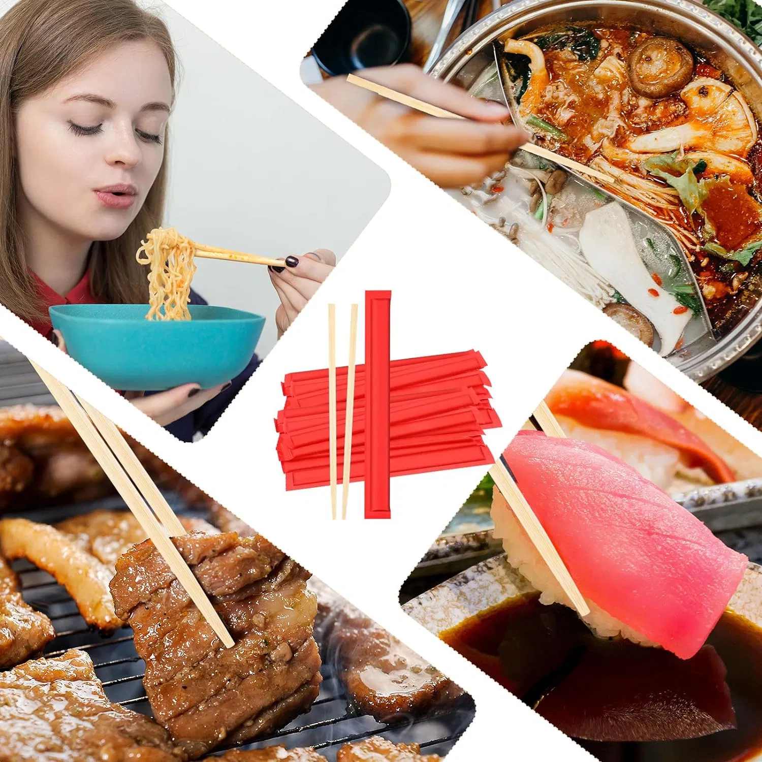 Disposable Bamboo Chopsticks Cheap Price Twins Chopstick with Custom Logo Printing Packaging