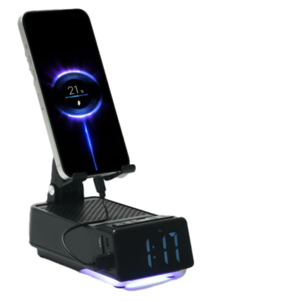 2025 New Rechargeable Foldable Bluetooth Alarm Clock Speaker Desktop Phone Holders