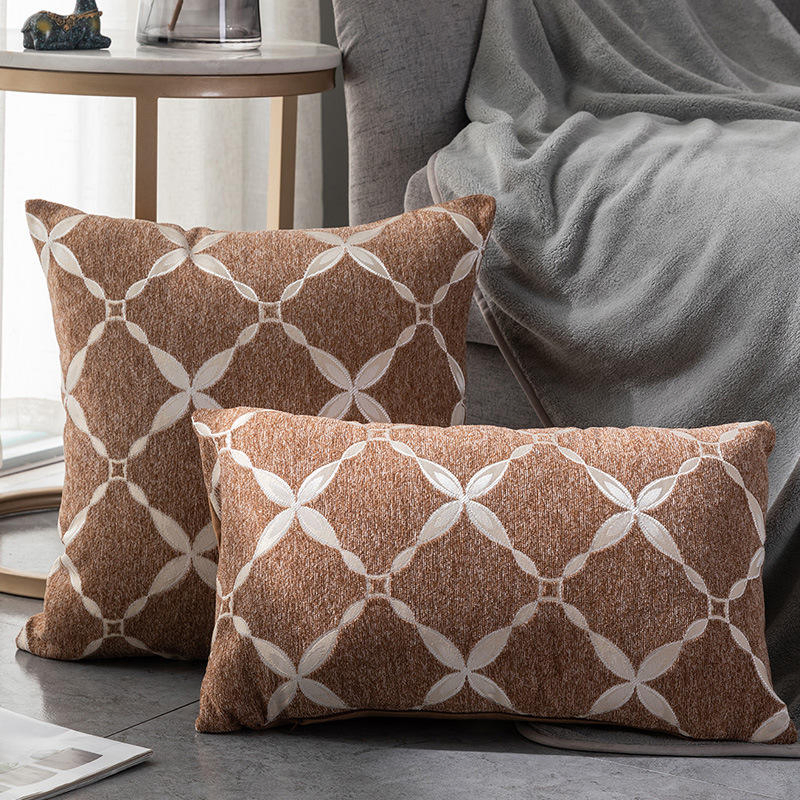 Light Pink Geometric Rhombus Chenille Cushion Cover Living Room Bedroom Car Hotel Cushion Cover