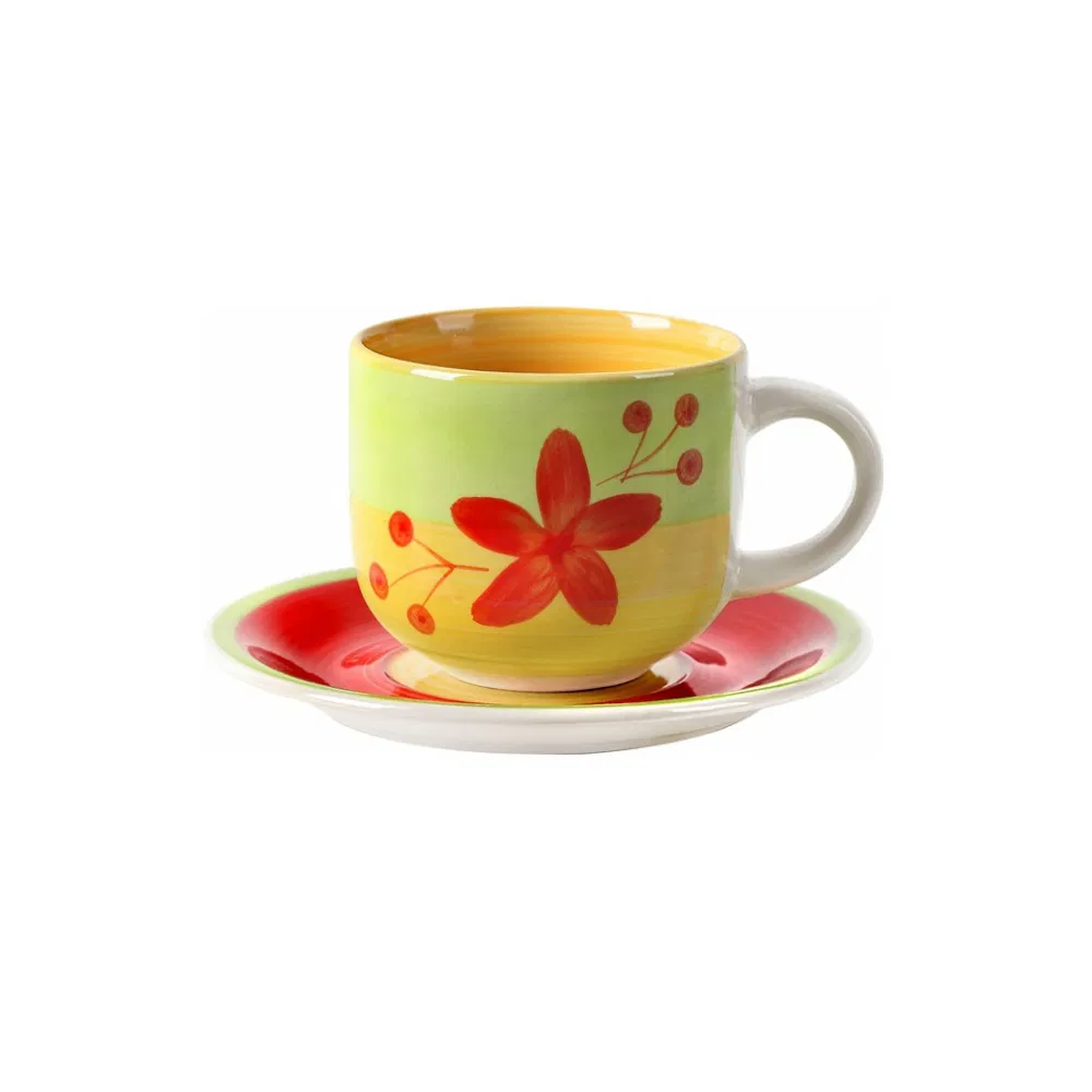 Фарфоровая чашка с блюдцем и декором, 360 мл