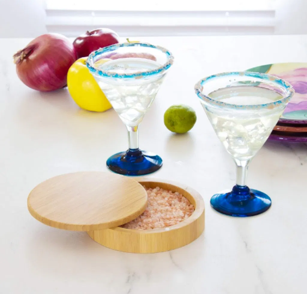 Bamboo Cocktail Margarita Salt Rimmer Barkeeper's Salt Box with Magnetic Swivel Lid