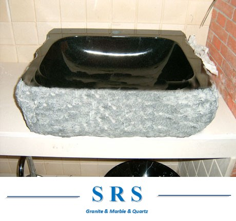 Natural Stone Black Marble Round Shape Polished Bathroom Washbasin