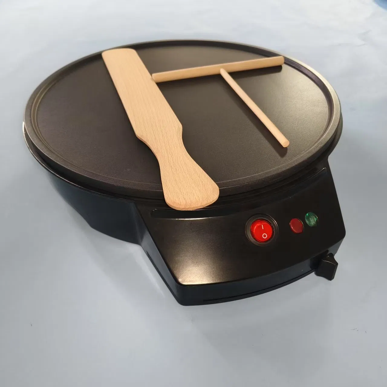 Electric Crepe Maker with Auto Shut-off and Wood Spreader for Traditional Crepes