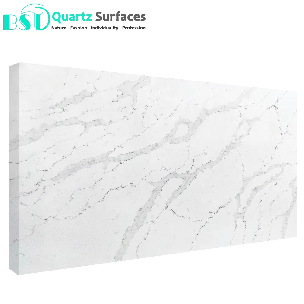 Marble Effect White Calacatta Quartz Stone Slab