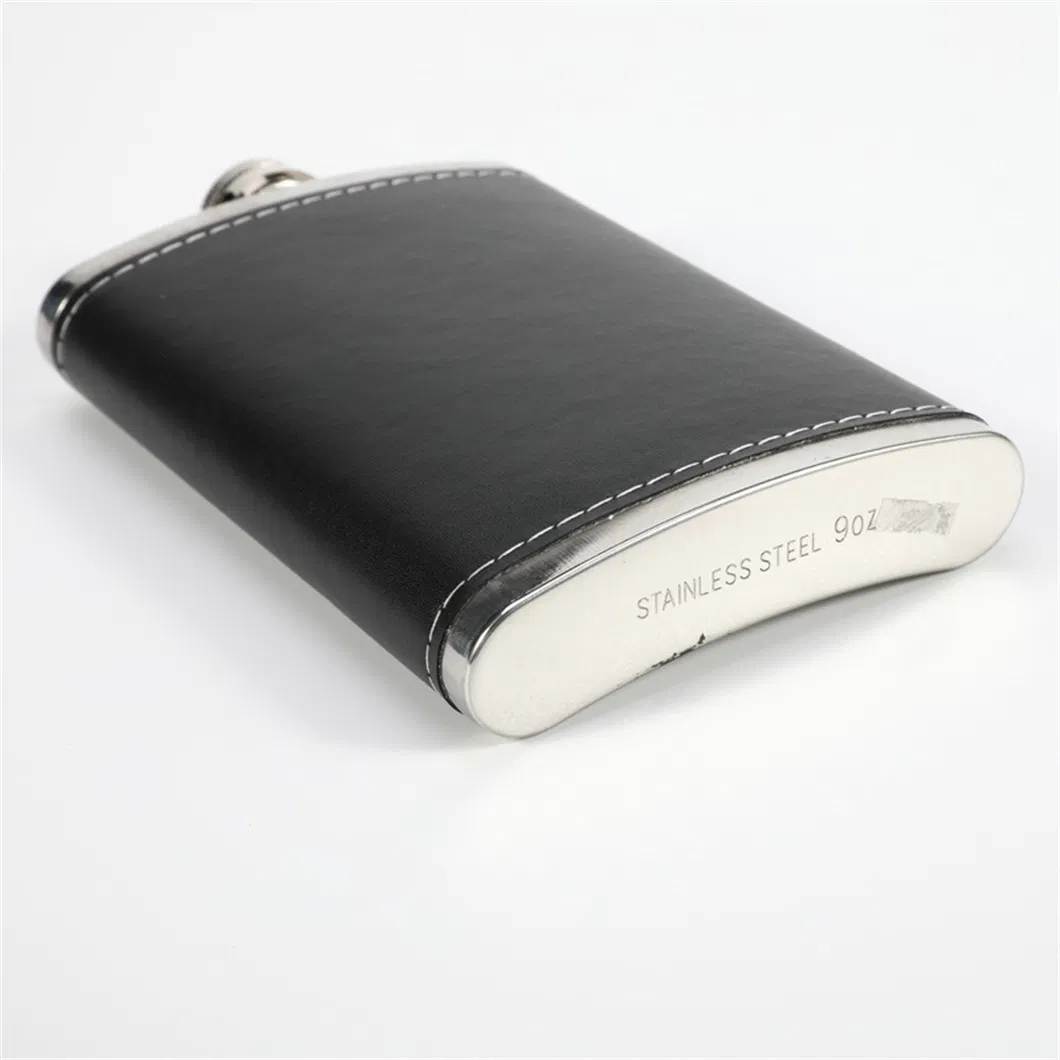 Stainless Steel Travel Pocket Liquor Flagon Covering Leather Hip Flask