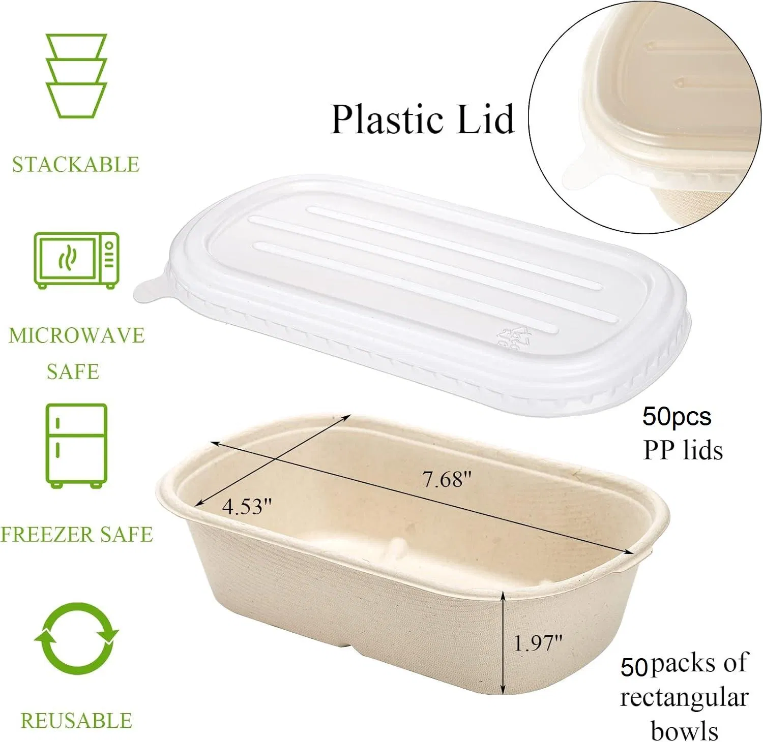 Biodegradable Square 2-Section Box for Salads with Leakproof Barrier