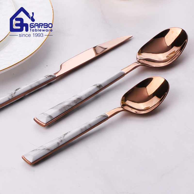 21cm Long Dinnerware Flatware PVD Rose Golden Plastic Handle Royal Cutlery Set Stainless Steel