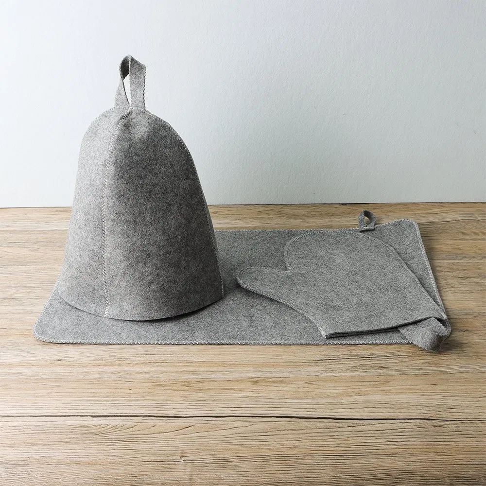 Felt Sauna Set Hat Mitten Mat Felt Hat for Sauna and Steam Bath for Men and Women