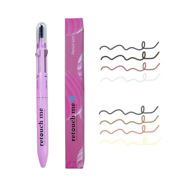 Vegan Eye Cosmetic Pen Touch up Waterproof Eyebrow Pencil Eyeliner Lip Liner Highlighter 4 in 1 Makeup Pen with Brush